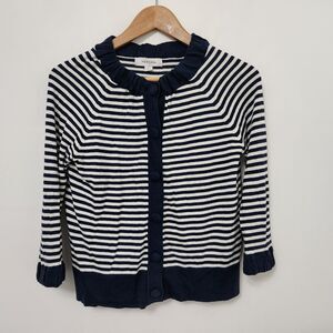 MERONA Women's White/Navy Blue Stipes Long Sleeve Cardigan Sweater Size S